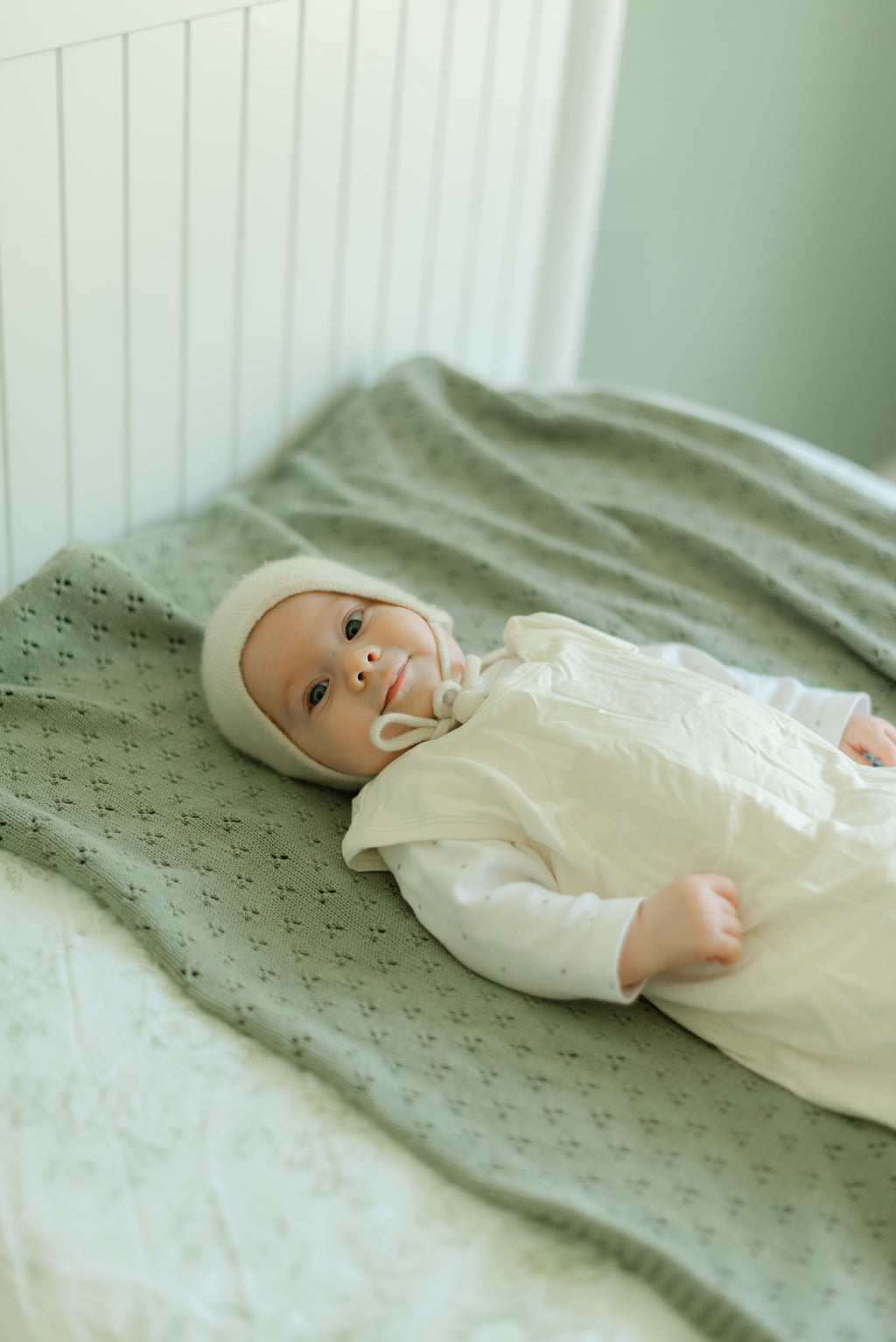 Mint Pointelle Knit Blanket