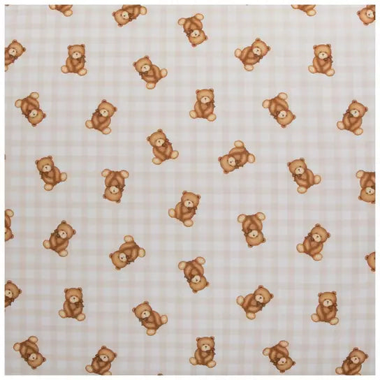 Beige Teddy Bear Gingham Crib Quilted Blanket