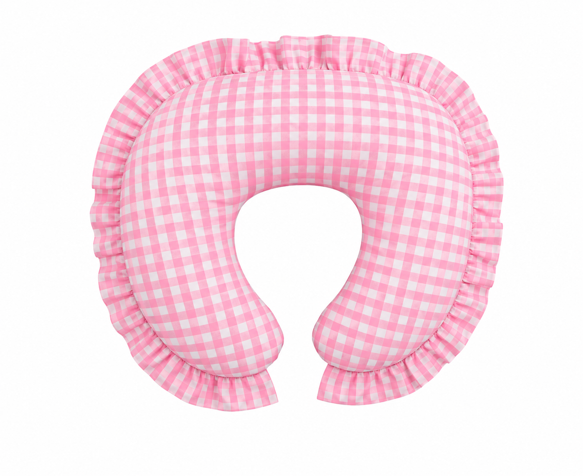 Pink Gingham Ruffle Nursing Pillow Cover
