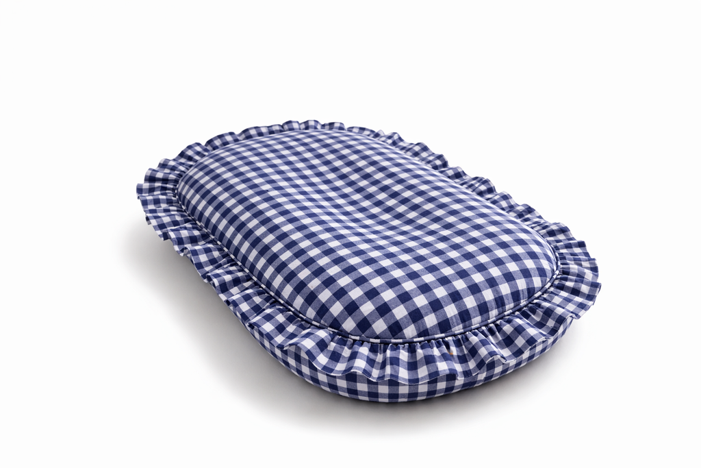 Navy Blue Gingham Ruffle Baby Lounger Cover