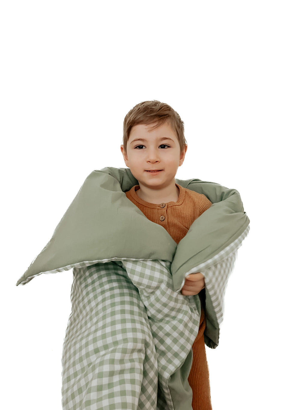 Green Gingham Solid Quilted Blanket